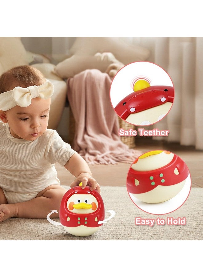 Tinabless Tummy Time Toys, Dinosaur-Duck Roly Poly Baby Toy, Musical Wobbler Toy | Tumbler Wobbler Toy for Newborns 3-12 Month Baby Boys and Girls Easter Basket Gift First Birthday Present (Red) - Image 4