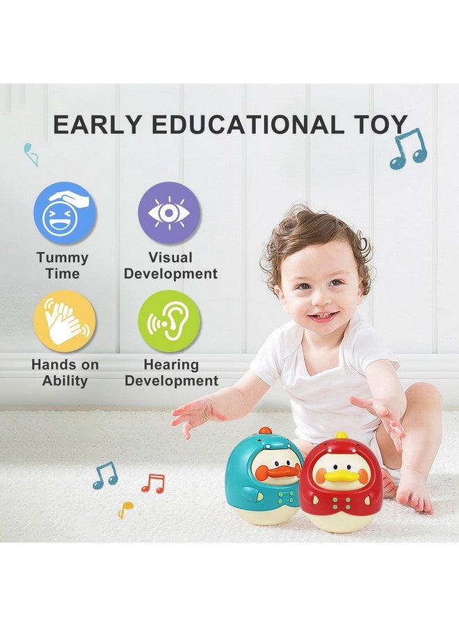 Tinabless Tummy Time Toys, Dinosaur-Duck Roly Poly Baby Toy, Musical Wobbler Toy | Tumbler Wobbler Toy for Newborns 3-12 Month Baby Boys and Girls Easter Basket Gift First Birthday Present (Red) - Image 3