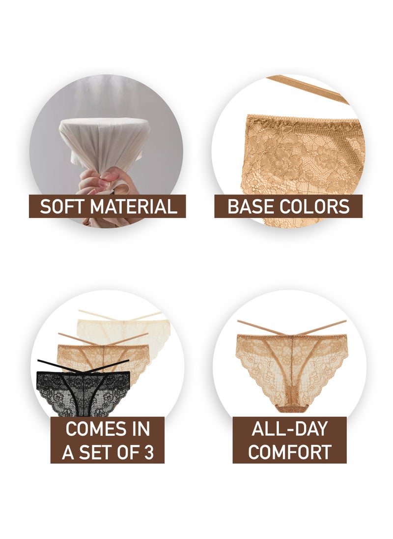 Fempire Womens Breathable Stretch Lace Bikini Panties Multicoloured Pack of 3  - Image 2