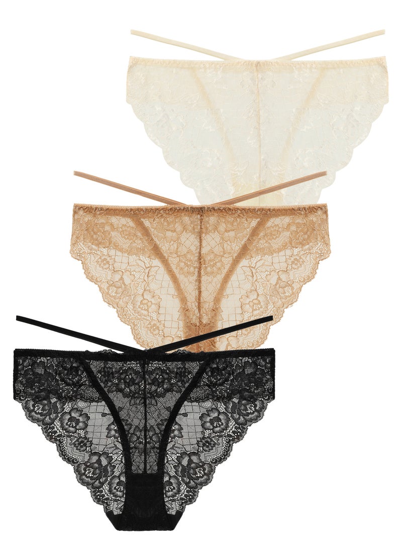 Fempire Womens Breathable Stretch Lace Bikini Panties Multicoloured Pack of 3  - Image 1