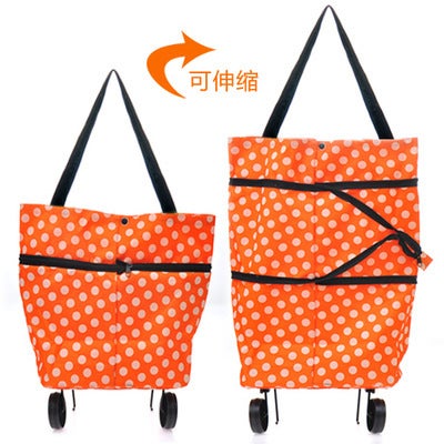Foldable Trolley Shopping Cart with Handbag Polka dot Orange 