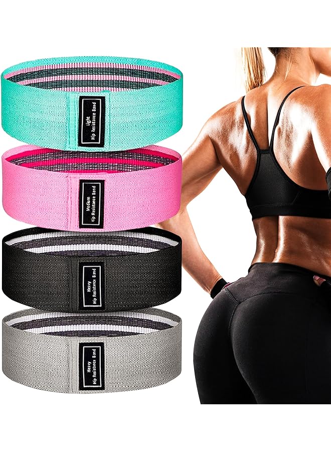 Resistance Bands for Working Out, 4 fabric elastic loops for exercise for women and men, set