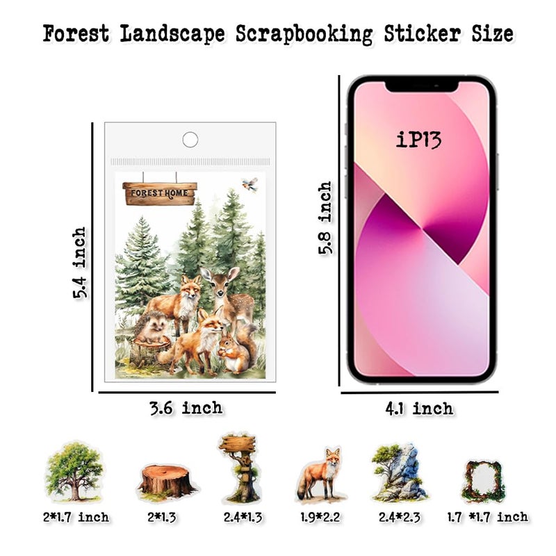 Dwpetzo 150Pcs PET Forest Landscape Stickers for Journaling and Scrapbooking, 6 Themes with Pine Trees Woodland Animals Wooden Stumps Moss Nature Scene Stickers for Junk Journal Supplies, Collage - Image 5