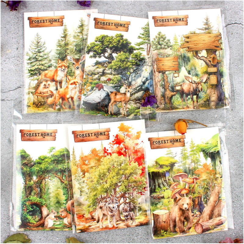 Dwpetzo 150Pcs PET Forest Landscape Stickers for Journaling and Scrapbooking, 6 Themes with Pine Trees Woodland Animals Wooden Stumps Moss Nature Scene Stickers for Junk Journal Supplies, Collage - Image 1