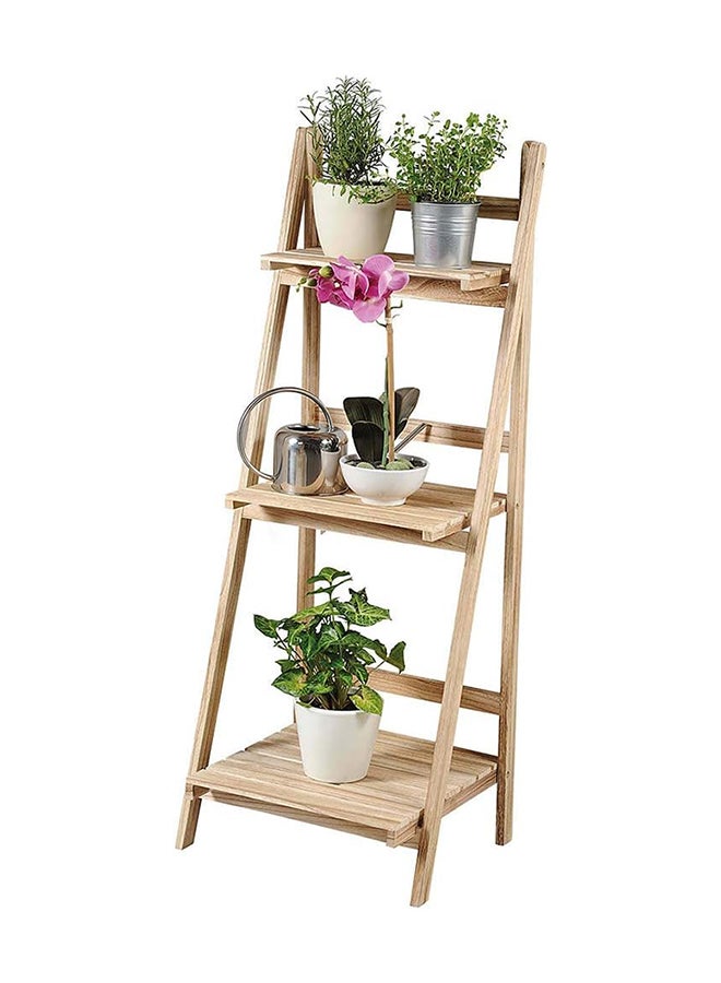 HOME TASTE Hometaste Handcrafted Solid Wood Multi-Tiered Plant And Book Display Stand - Versatile Storage And Decor Solution For Home And Garden - Foldable Ladder Design For Space Efficiency (Natural, 3 Floor Stand) 