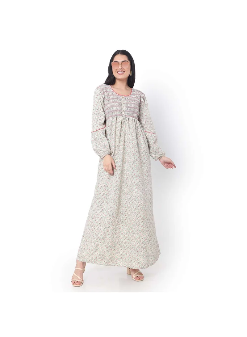 HANA & SARA SMOKING DESIGN WITH FLORAL PRINT RAYON ARABIC JALABIYA KAFTAN