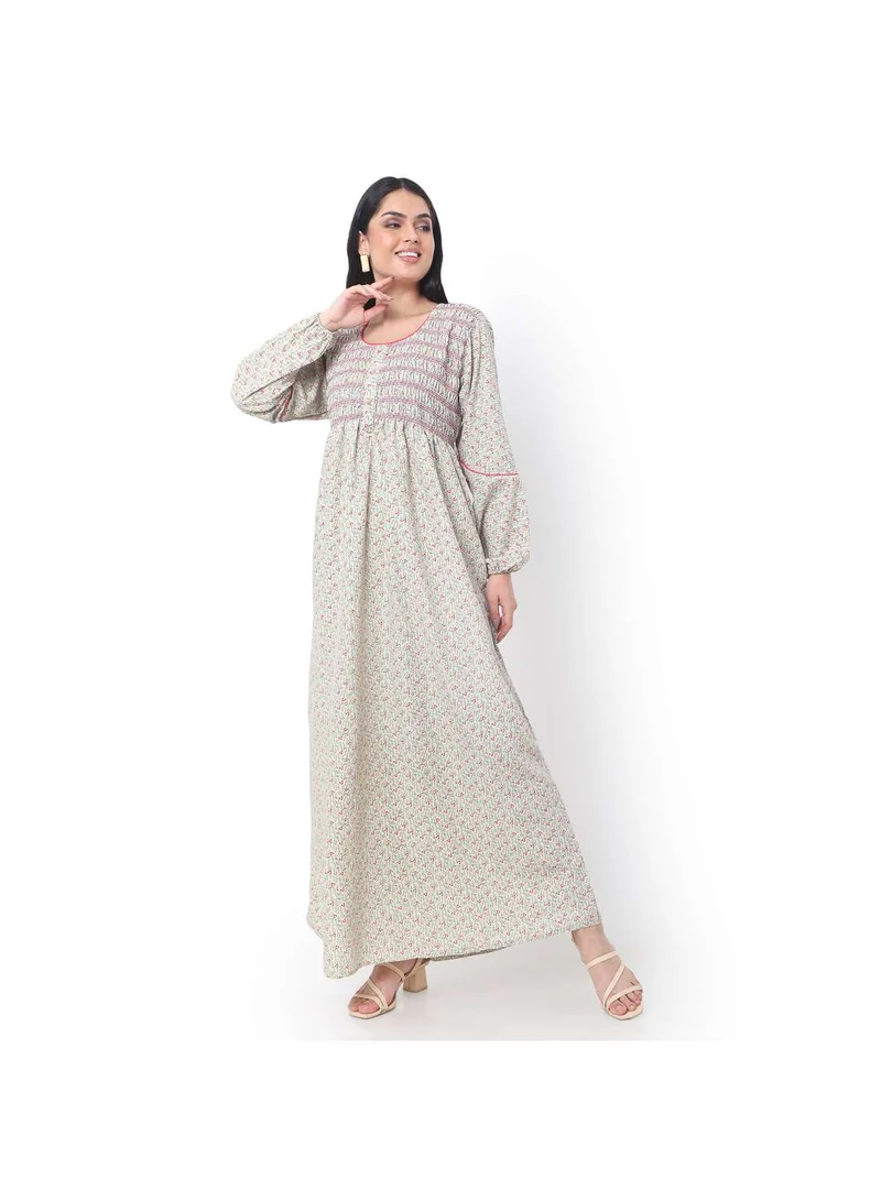 HANA & SARA SMOKING DESIGN WITH FLORAL PRINT RAYON ARABIC JALABIYA KAFTAN