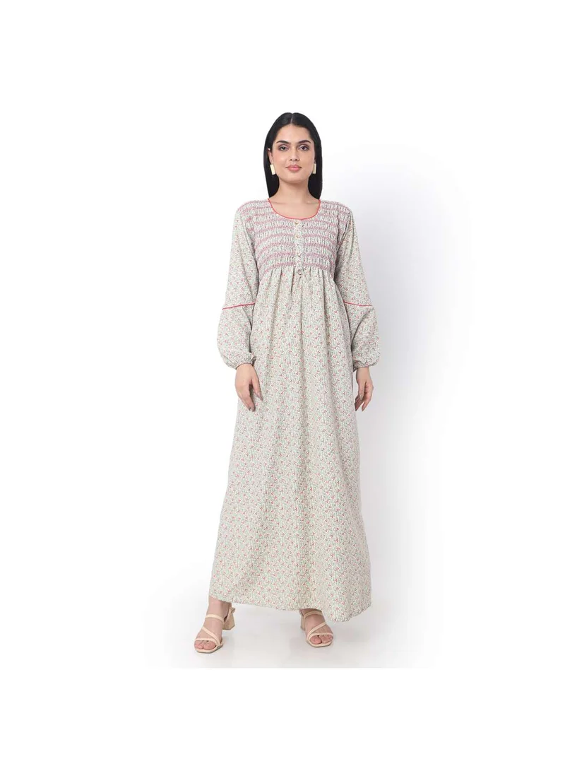HANA & SARA SMOKING DESIGN WITH FLORAL PRINT RAYON ARABIC JALABIYA KAFTAN