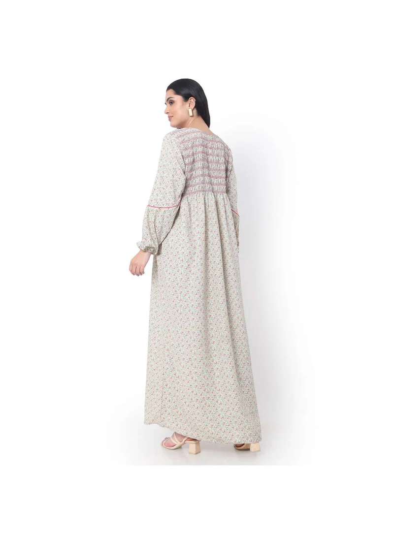 HANA & SARA SMOKING DESIGN WITH FLORAL PRINT RAYON ARABIC JALABIYA KAFTAN