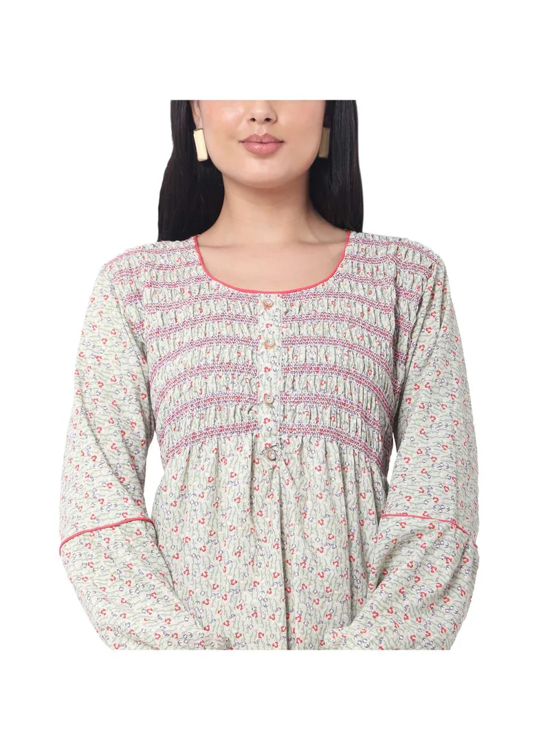 HANA & SARA SMOKING DESIGN WITH FLORAL PRINT RAYON ARABIC JALABIYA KAFTAN