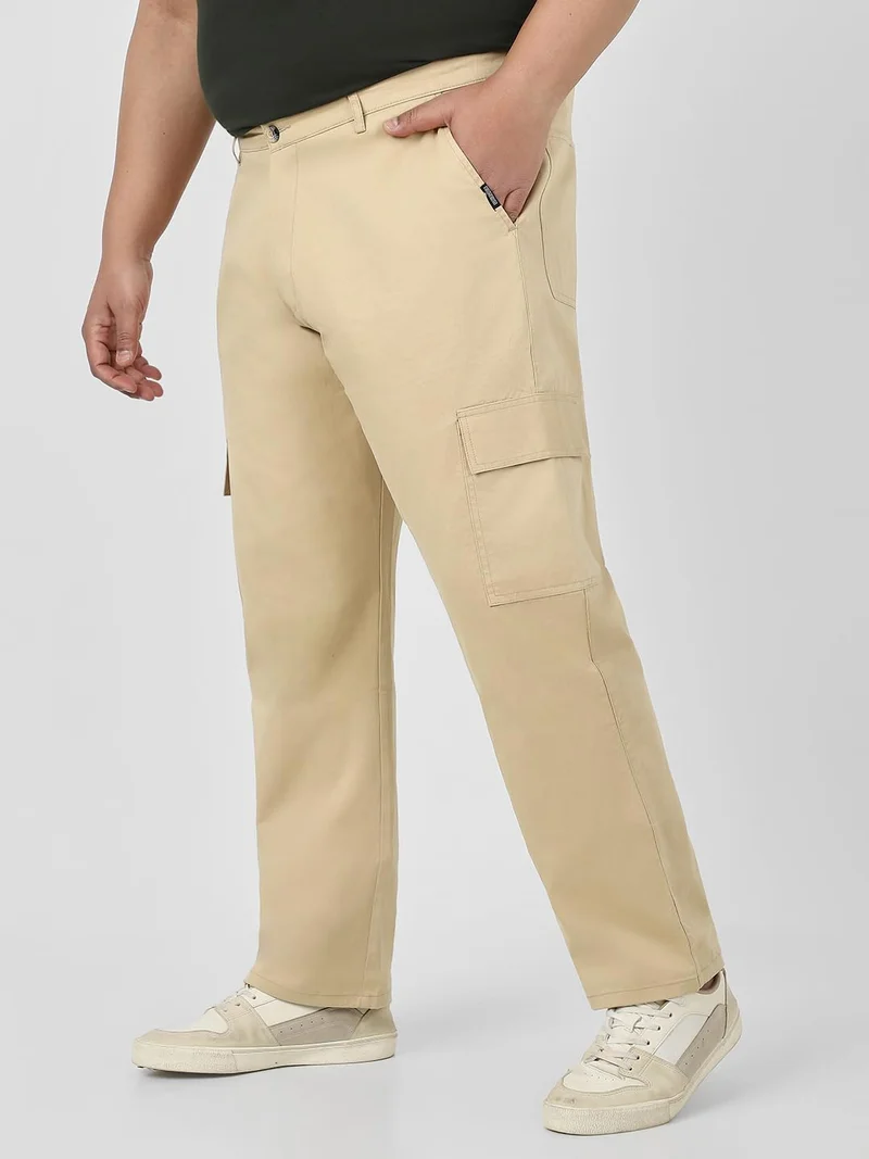 Urbano Fashion  Urbano Plus Men's Beige Regular Fit Solid Cargo Chino Pant with 6 Pockets Stretchable for Men | Best Price UAE