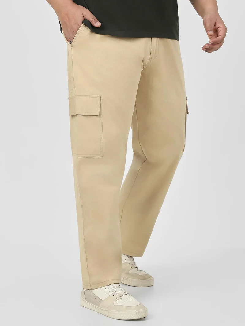 Urbano Plus Men's Beige Regular Fit Solid Cargo Chino Pant with 6 Pockets Stretchable