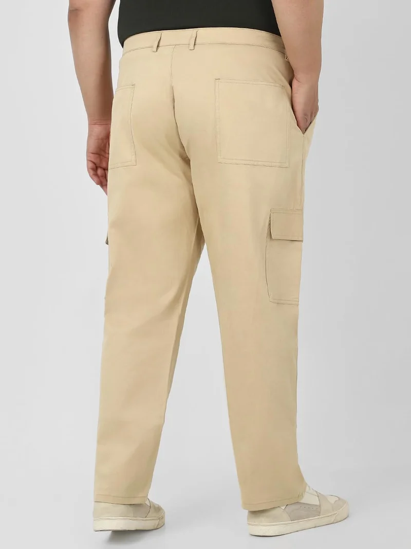 Urbano Fashion  Urbano Plus Men's Beige Regular Fit Solid Cargo Chino Pant with 6 Pockets Stretchable for Men | Best Price UAE