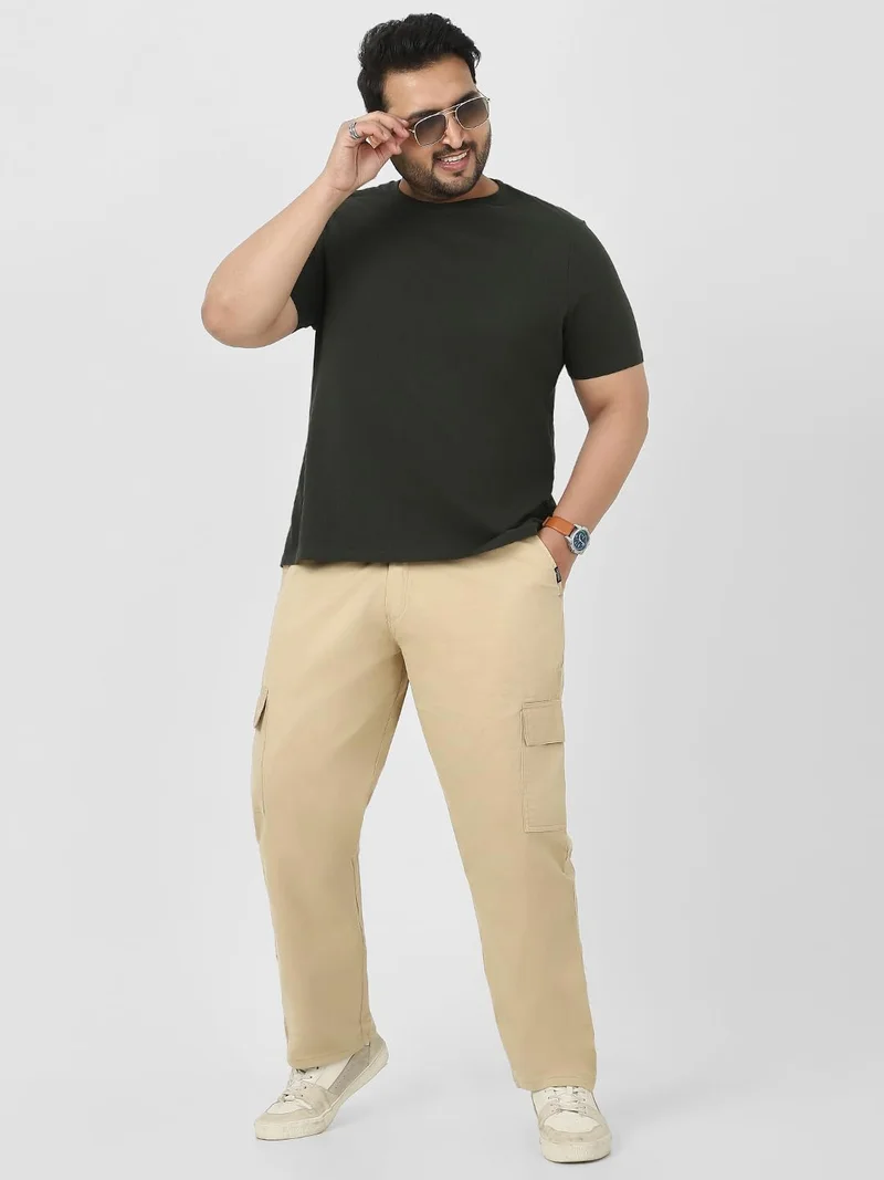 Urbano Fashion  Urbano Plus Men's Beige Regular Fit Solid Cargo Chino Pant with 6 Pockets Stretchable for Men | Best Price UAE