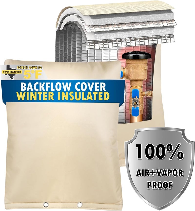 Actgan Backflow Preventer Insulation Cover (5F), 18"X34" 5 Layers Outdoor Pressure Vacuum Breaker, Water Well Pump, Sprinkler Valve, Faucet Cover for Winter Freeze Protection - Beige - Image 1