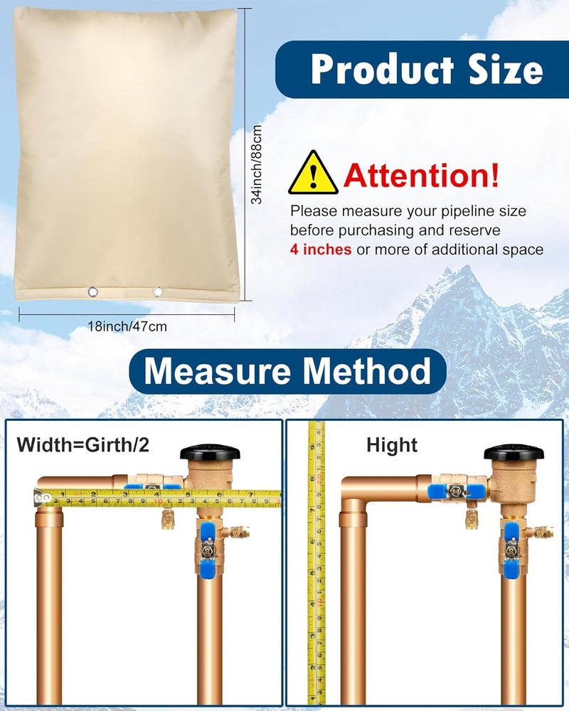 Actgan Backflow Preventer Insulation Cover (5F), 18"X34" 5 Layers Outdoor Pressure Vacuum Breaker, Water Well Pump, Sprinkler Valve, Faucet Cover for Winter Freeze Protection - Beige - Image 2