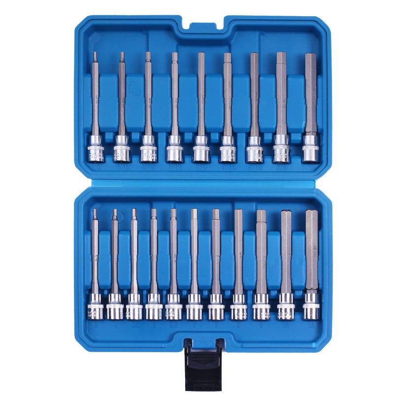 20PCS Extra Long Hex Bit Socket Set 38 Inch Drive Standard SAE Metric 18Inch 38Inch 312mm S2 Alloy Steel Allen Bits Heavy Duty CrV Sockets Set