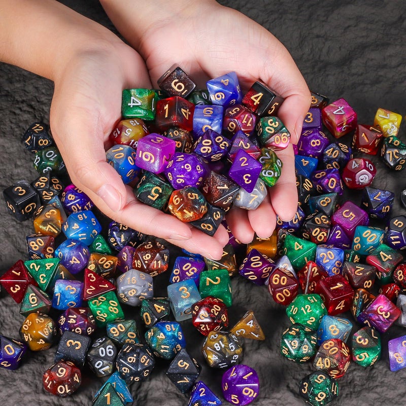 CiaraQ DND Dice Sets - 26 X 7 Polyhedral Dice (182pcs) with a Large Drawstring Bag for Dungeons and Dragons, Role Playing Table Game. Multiple Colors, Glitter Swirl Design with Gold Numbers. - Image 5