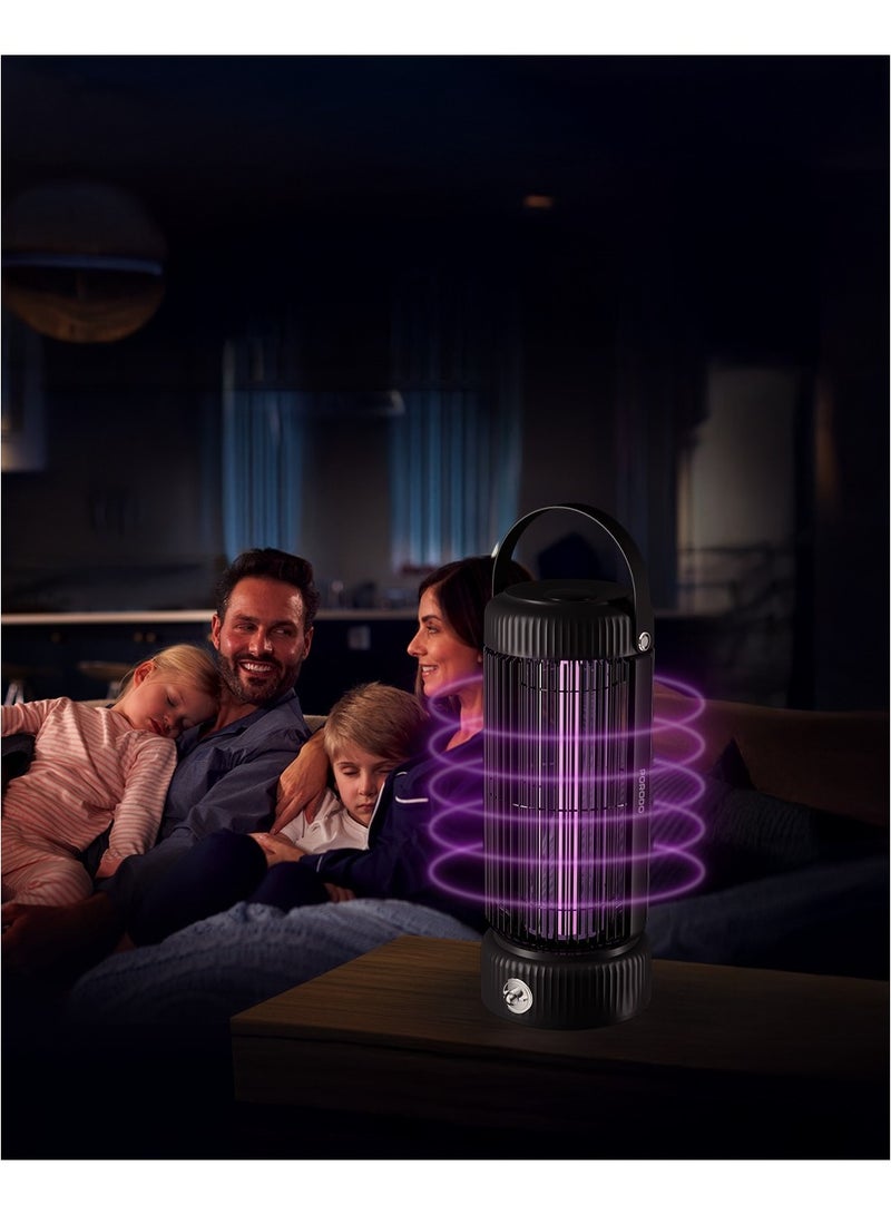 porodo Lifestyle Portable Insect Zapper with 360° Trap & Night Lamp / Built-In UV LED Lamp / Efficient & Non-Toxic / Up to 4 Hours Working  - Black - Image 2