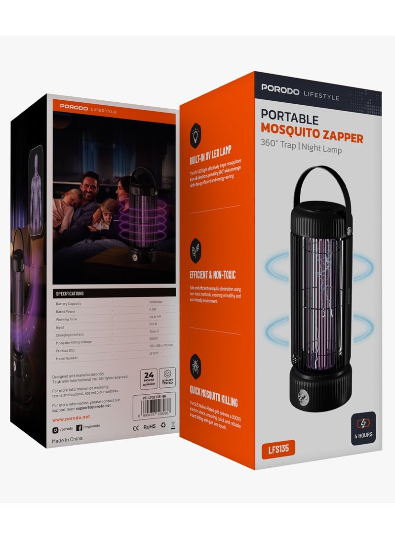 porodo Lifestyle Portable Insect Zapper with 360° Trap & Night Lamp / Built-In UV LED Lamp / Efficient & Non-Toxic / Up to 4 Hours Working  - Black - Image 4
