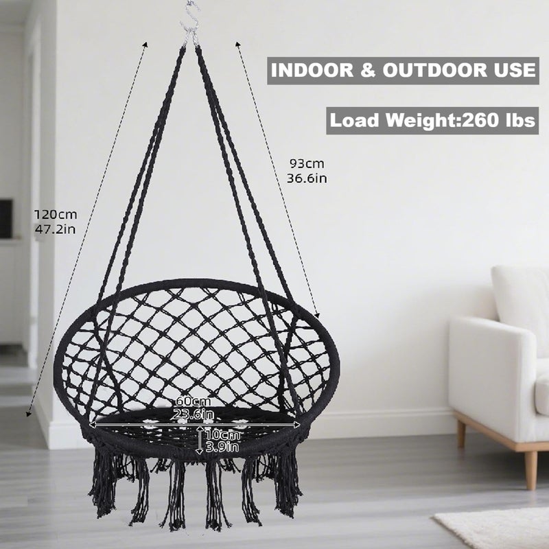 GOUTIME Hammock Chair with Hanging Hardware Kit,Macrame Boho Swing Chairs for Indoor,Outdoor,Bedroom,Patio(Black (Pillows are not Included)) - Image 2