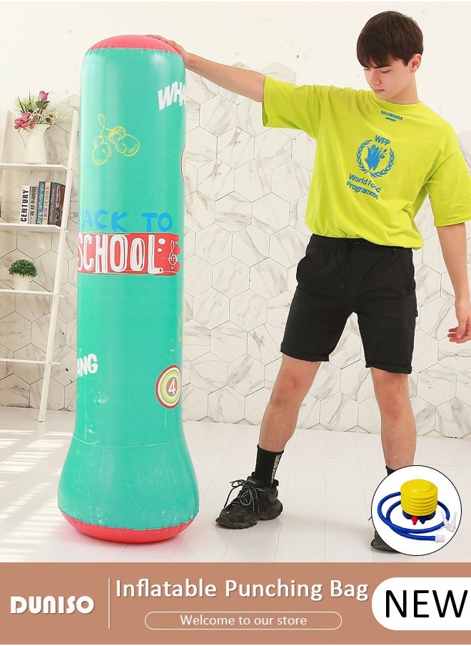 DUNISO Inflatable Boxing Column, 120cm PVC Kids Punching Bag Fitness Inflatable Boxing Bag for Karate, Taekwondo, Decompression Kick Speed Training Games for Kids and Adults  - Image 1