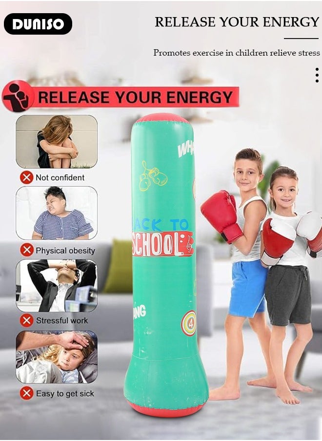 DUNISO Inflatable Boxing Column, 120cm PVC Kids Punching Bag Fitness Inflatable Boxing Bag for Karate, Taekwondo, Decompression Kick Speed Training Games for Kids and Adults  - Image 2