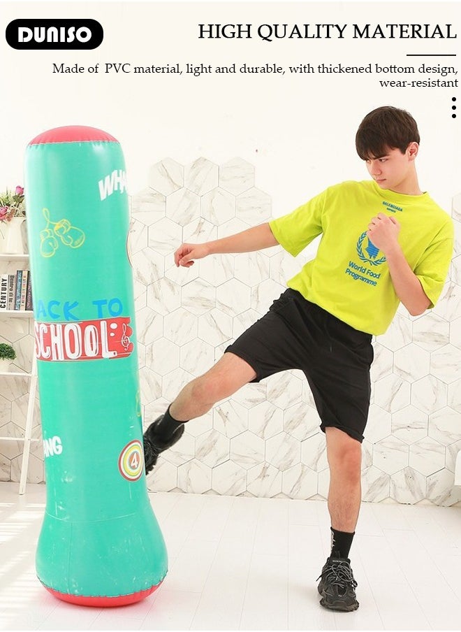 DUNISO Inflatable Boxing Column, 120cm PVC Kids Punching Bag Fitness Inflatable Boxing Bag for Karate, Taekwondo, Decompression Kick Speed Training Games for Kids and Adults  - Image 3