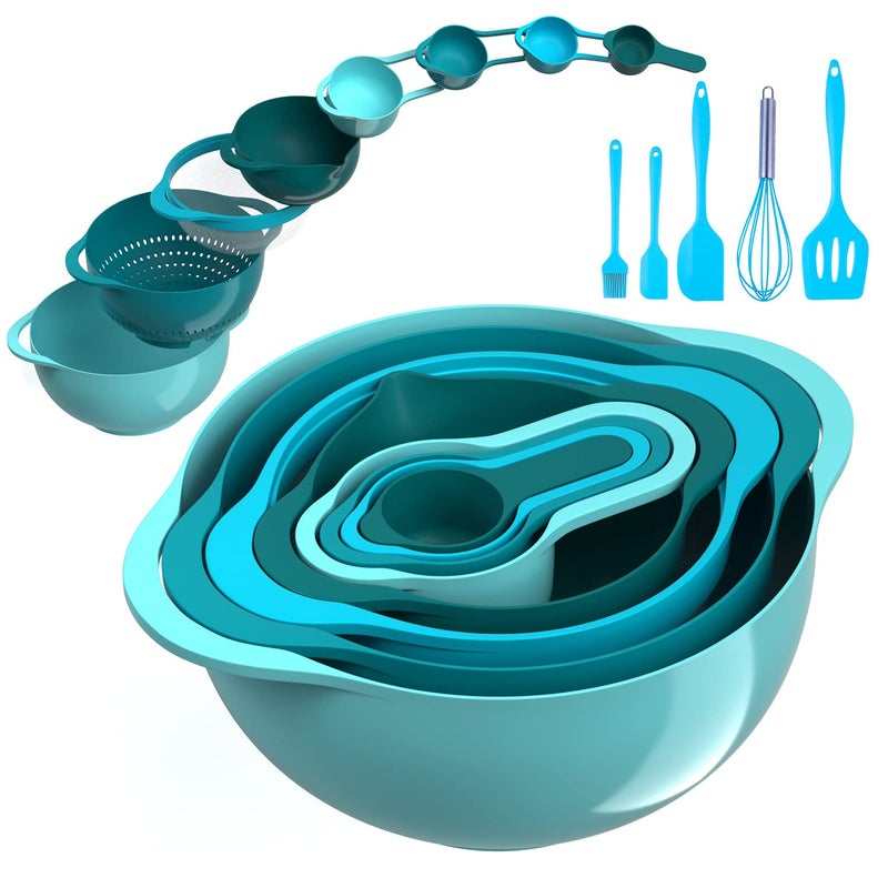 13 Pcs Mixing Bowls Set RV Camping Accessories Set Apartment Kitchen Gadget Easy Storage Inculding Measuring Cups Colander Sifter Large Bowl Whisk Scraper Great for Cooking and Baking No BPA