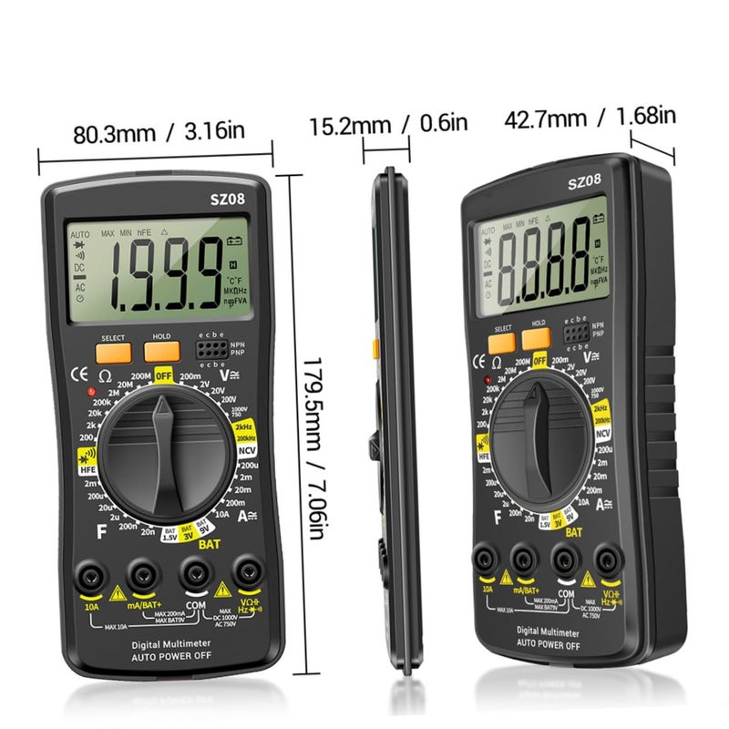 مقياس رقمي متعدد الاختبارات المحمول، اختبار جهد التيار المتردد والتيار المستمر، السعة، الثنائي، الاستمرارية، مدمج ومحمول - Image 5
