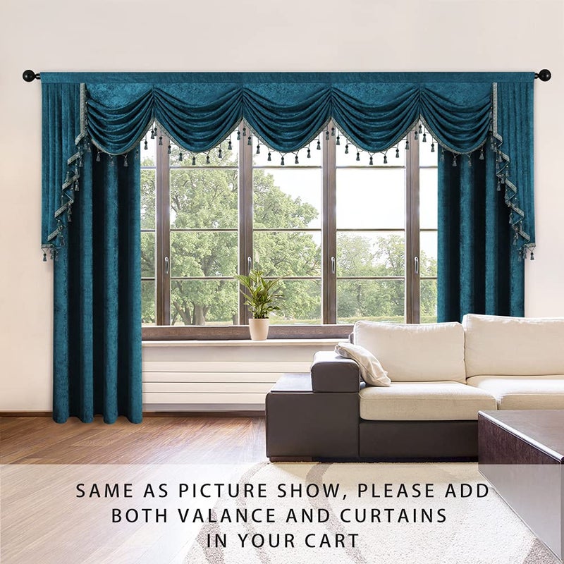 ELKCA ELKCA Thick Chenille Window Curtains Swag Valance for Living Room Peacock Blue Waterfall Valance for Bedroom Rod Pocket 1 Panel (Peacock Blue  W138)  - Image 2