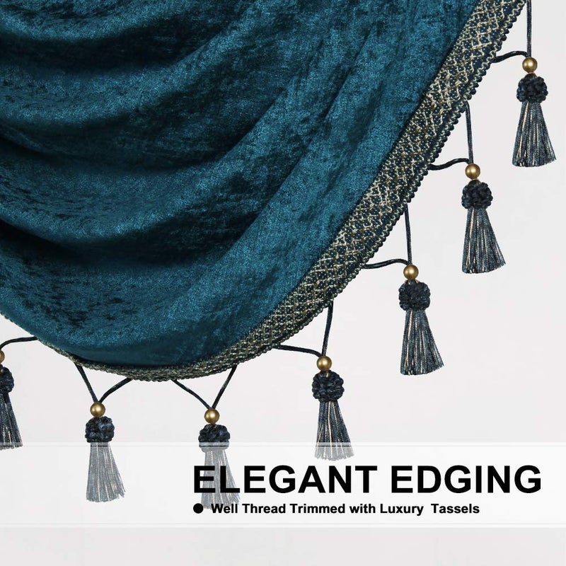 ELKCA ELKCA Thick Chenille Window Curtains Swag Valance for Living Room Peacock Blue Waterfall Valance for Bedroom Rod Pocket 1 Panel (Peacock Blue  W138)  - Image 3