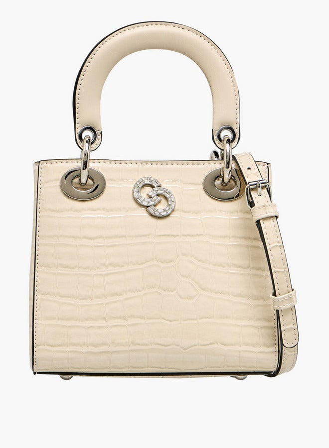 سيليست حقيبة توت بنقوش مع حزام قابل للفصل وإغلاق بأزرار - Image 1