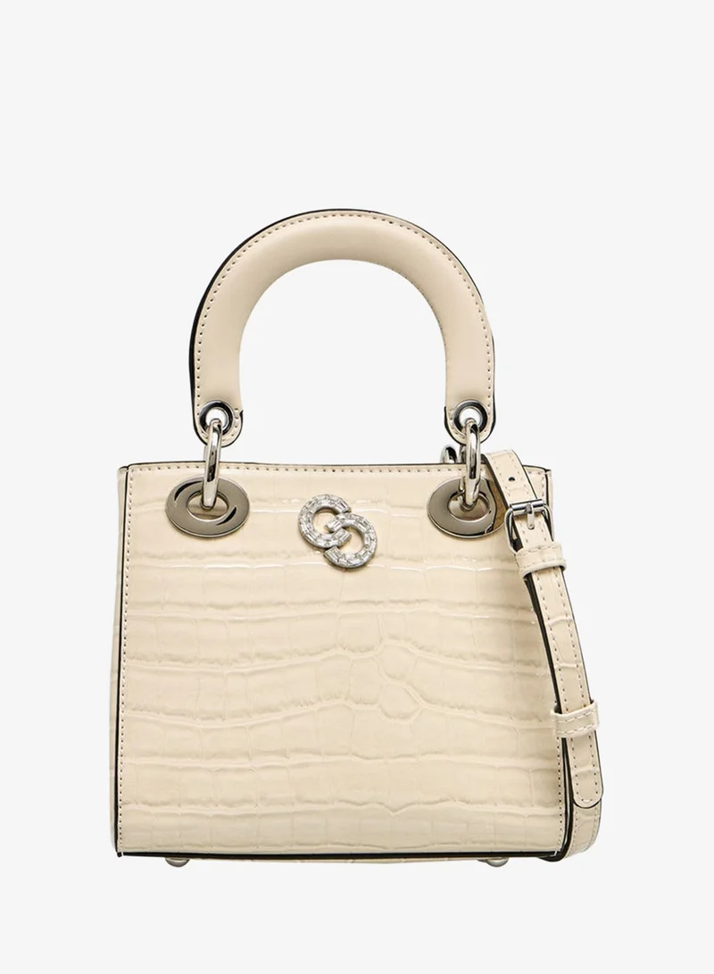 Textured Tote Bag with Detachable Strap and Button Closure
