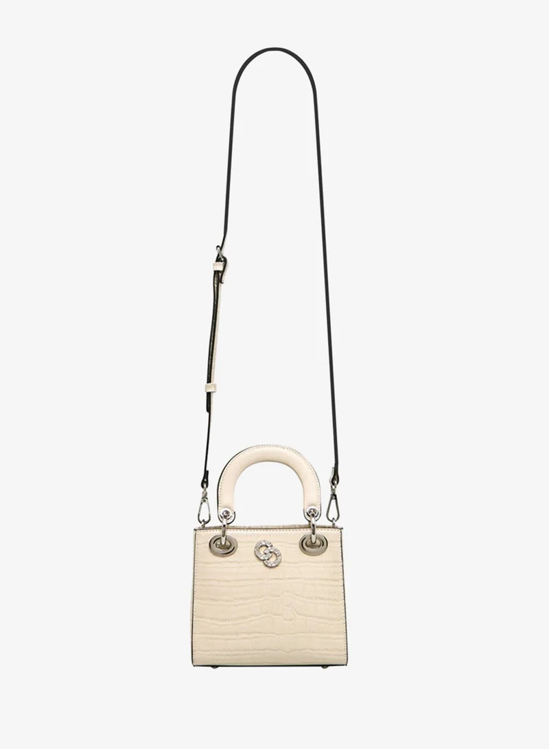 Celeste BEIGE Textured Tote Bag with Detachable Strap and Button Closure for Women | Best Price UAE