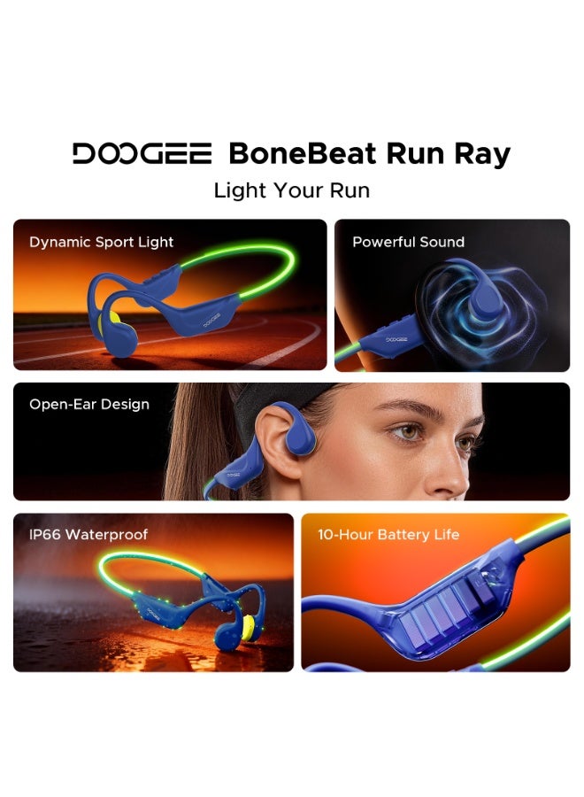 DOOGEE Bone Conduction Headphones, Open-Ear Sports Bone Conduction Headphones with LED Safety Light, IP66 Waterproof, Bluetooth 6.0, 10h Playtime and Adjustable Headband for Night Running - Image 2