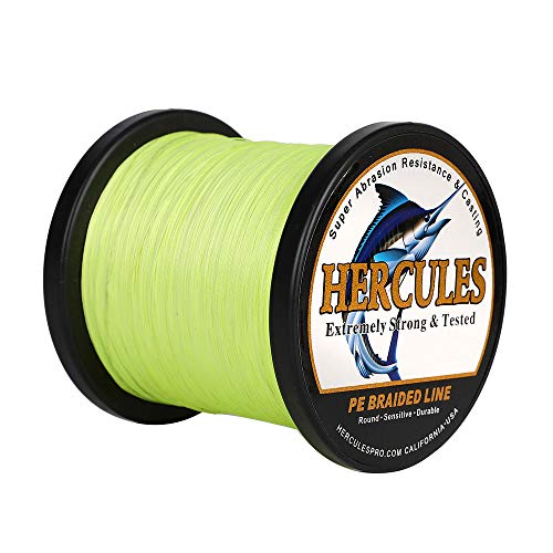 HERCULES Braided Fishing Line 500m 547yds 6lbs-100lbs Pe 4 Strands (Fluorescent Green 100lb/45.4kg 0.55mm) - Image 1