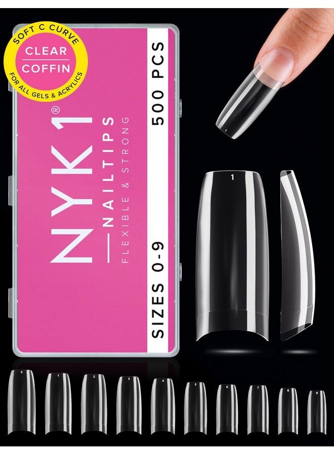 NYK1 Clear Nail Tips - 500Pcs Half Cover Coffin Nail Tips (10 Sizes) Strong Flexible Easy Blend Soft Gel Nail Tips Acrylic Nails, Coffin Nails Tips For All Gel And Acrylic Nail Tips Nail Extensions - Image 1