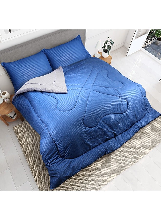 Hotel Linen Klub طقم لحاف فندق كلوب القابل للعكس - ناعم للغاية من ألياف الميكروفايبر المنسوجة، سمك 200 جرام لكل متر مربع، الحجم: فردي 160 × 200 سم، اللون: أزرق ملكي ورمادي فاتح - Image 1