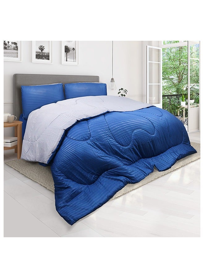 Hotel Linen Klub طقم لحاف فندق كلوب القابل للعكس - ناعم للغاية من ألياف الميكروفايبر المنسوجة، سمك 200 جرام لكل متر مربع، الحجم: فردي 160 × 200 سم، اللون: أزرق ملكي ورمادي فاتح - Image 2