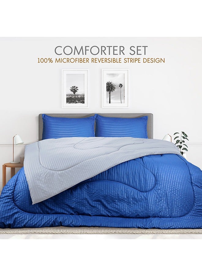 Hotel Linen Klub طقم لحاف فندق كلوب القابل للعكس - ناعم للغاية من ألياف الميكروفايبر المنسوجة، سمك 200 جرام لكل متر مربع، الحجم: فردي 160 × 200 سم، اللون: أزرق ملكي ورمادي فاتح - Image 3