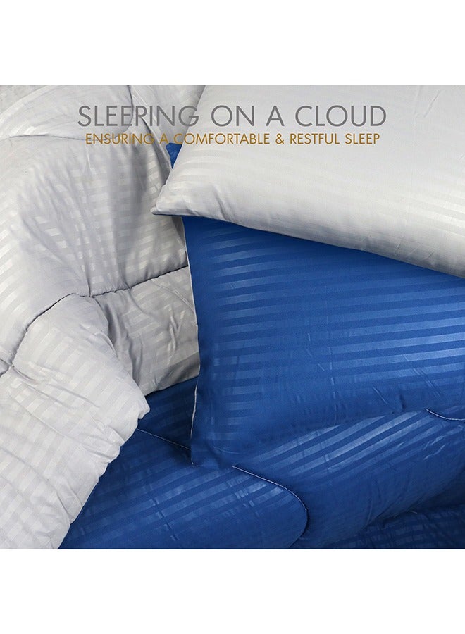 Hotel Linen Klub طقم لحاف فندق كلوب القابل للعكس - ناعم للغاية من ألياف الميكروفايبر المنسوجة، سمك 200 جرام لكل متر مربع، الحجم: فردي 160 × 200 سم، اللون: أزرق ملكي ورمادي فاتح - Image 4