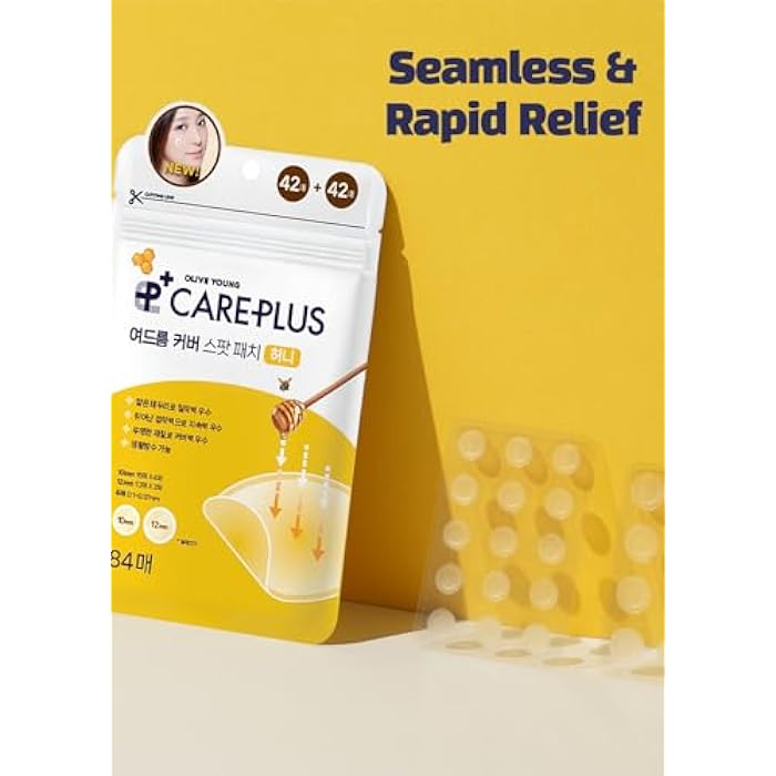 OLIVE YOUNG Care Plus Spot Patch | Hydrocolloid Acne Korean Spot Patch to Cover Zits, Pimples and Blemishes, for Troubled Skin and Face (Manuka Honey, 84 Count (Pack of 1)) - Image 4