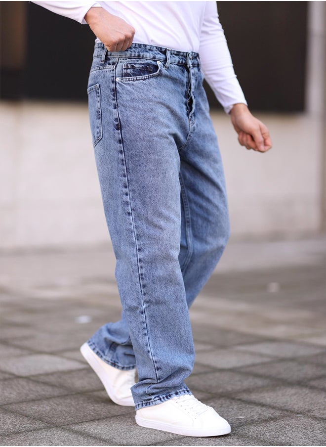 trendyol Medium Blue Baggy Fit Jeans Trousers TMNAW24JE00027  - Image 1
