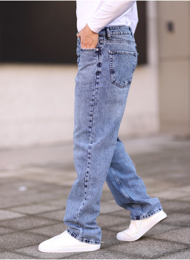 trendyol Medium Blue Baggy Fit Jeans Trousers TMNAW24JE00027  - Image 4