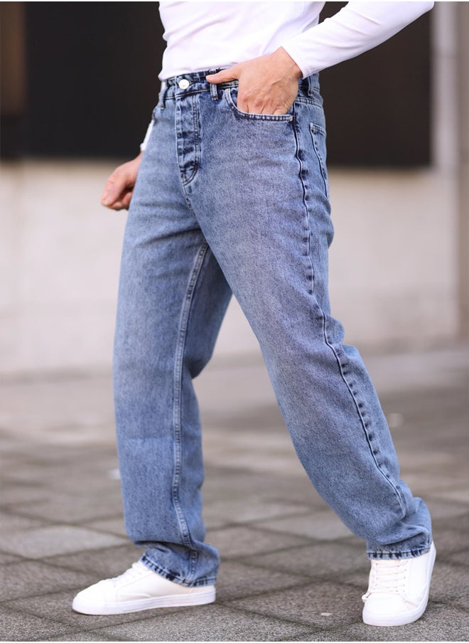 trendyol Medium Blue Baggy Fit Jeans Trousers TMNAW24JE00027  - Image 2