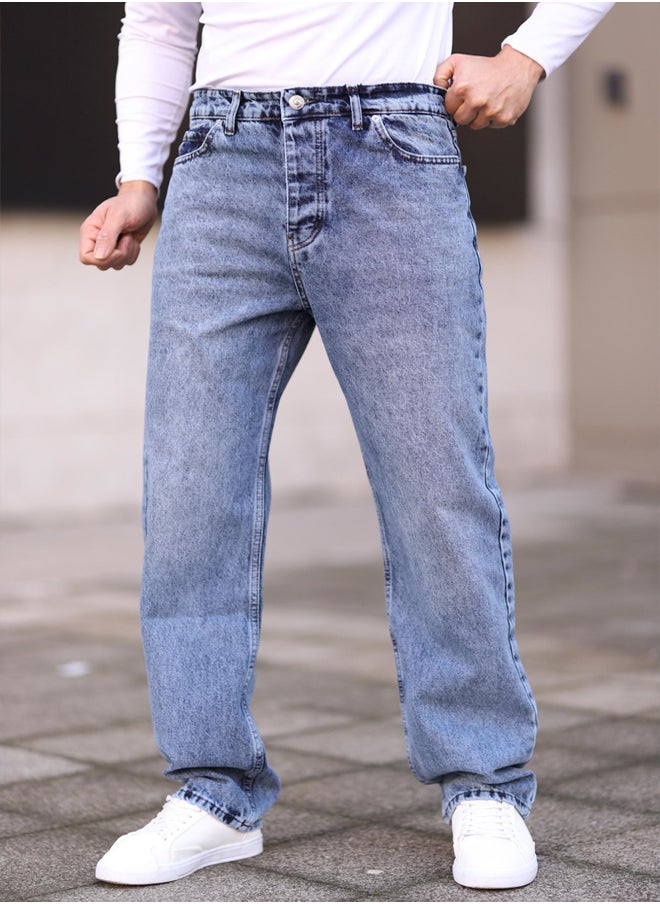 trendyol Medium Blue Baggy Fit Jeans Trousers TMNAW24JE00027  - Image 3