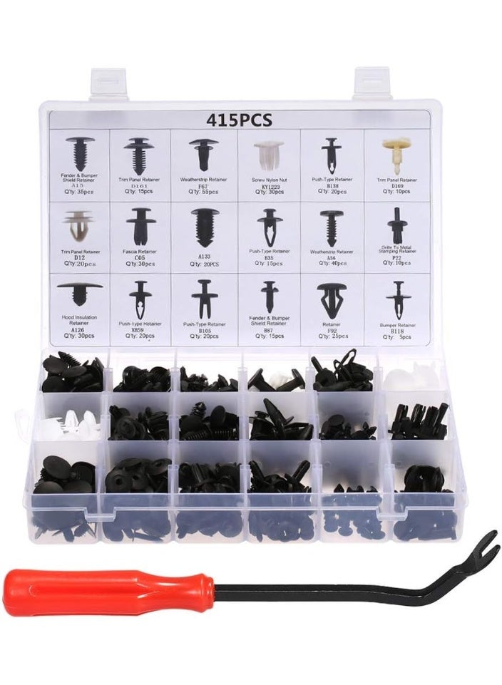 sulfar car retainer clips & plastic fasteners kit auto fastener clips with clips removal tool 415pcs 18 sizes car push pin rivet trim clips panel moulding car accessories, LMTK7755-1TAM-CJZ-1 - Image 1