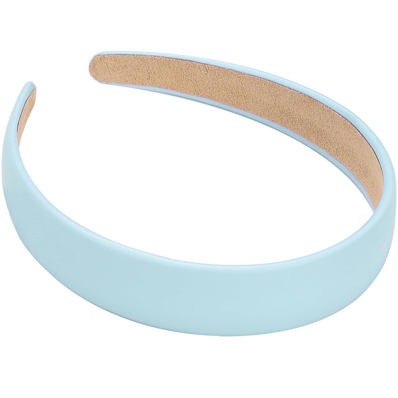 WantGor 1 Inch PU Leather Headband Wide Padded Hairband Fashion Hair Bands Cute Womens Headbands Holiday DIY Hair Accessories Blue