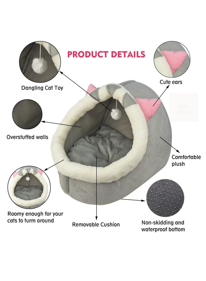 Next Vogue Cat Bed Pet Cave Bed with Anti-Slip Bottom, Suitable for All Cats & Small Dogs, Pet Bed with Removable Washable Cushion, Soft Calming Bed with Hanging Toy Ideal for Cats and Puppy or Rabbit  - Image 3